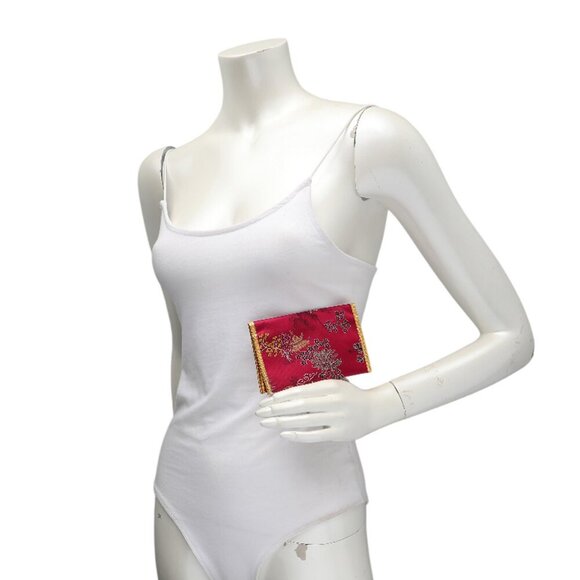 Satin Asian Design Tissue Wallet Chinese Red Pink Floral Embroidered - Picture 2 of 6